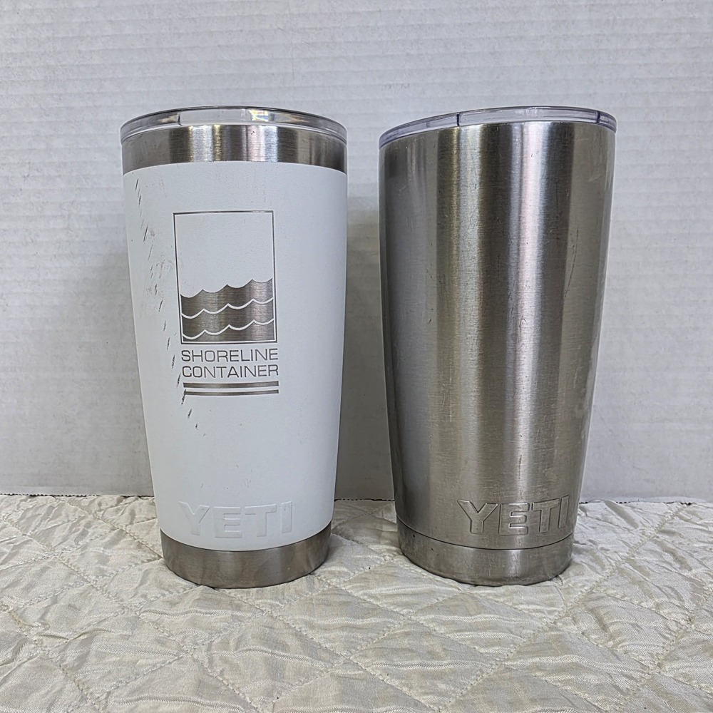 Lot of 2‎ Yeti Rambler 20 oz White Silver Tumblers Stainless Steel Branded